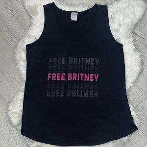 FREE BRITNEY Sporty Black Fuchsia Lettering Tank Top Sz L